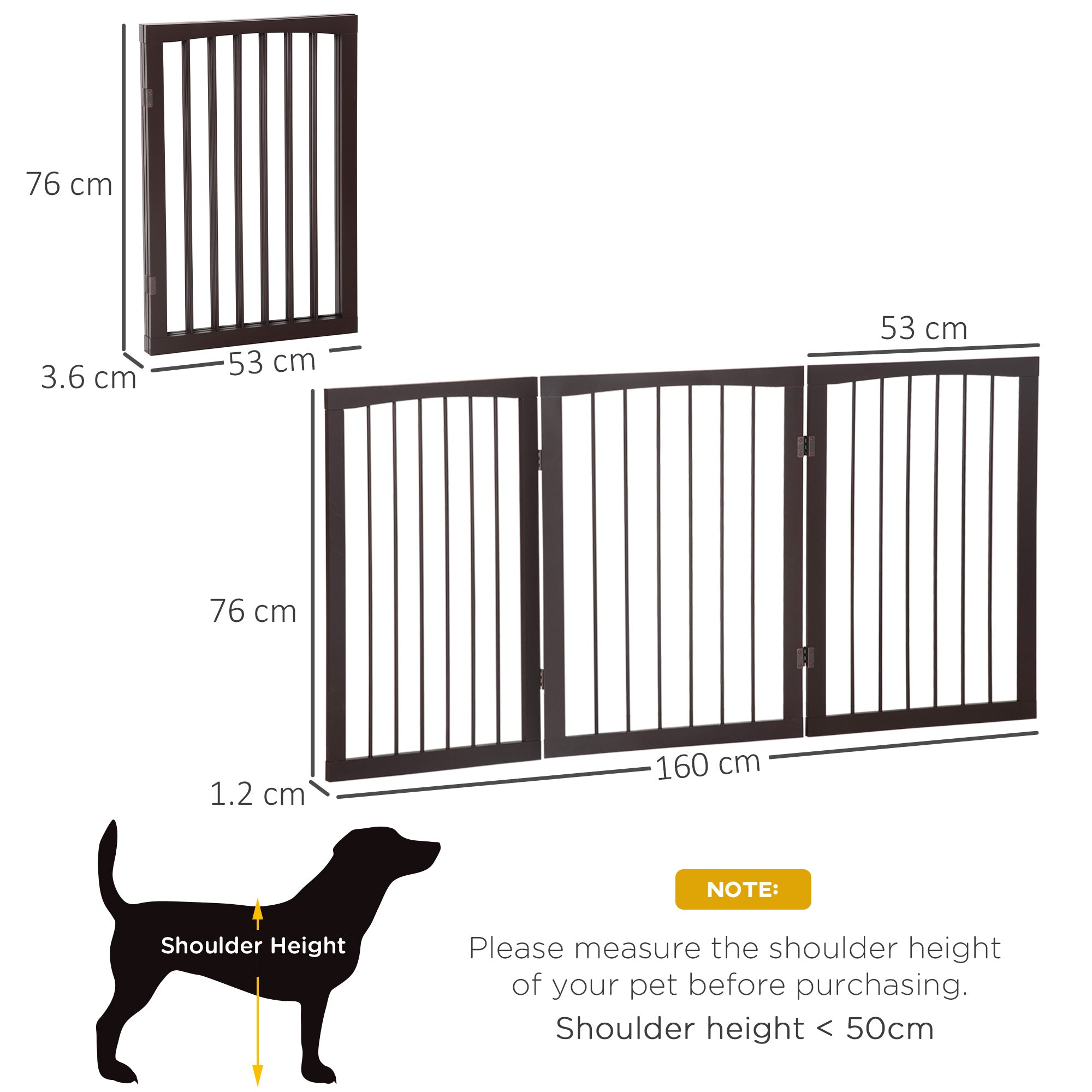 PawHut 3 Panel Stair Gate Foldable Dog Door Gate Indoor Free Standing Safety Gate Pet Barrier 76cm Height