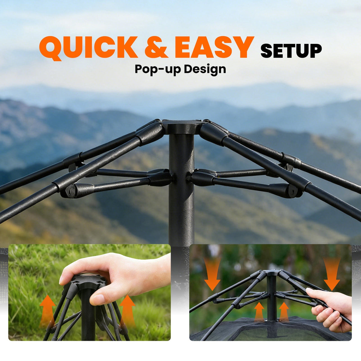 Outsunny Pop Up Tent 3000mm Waterproof Camping Tents with Mesh Windows 3-4 People Khaki