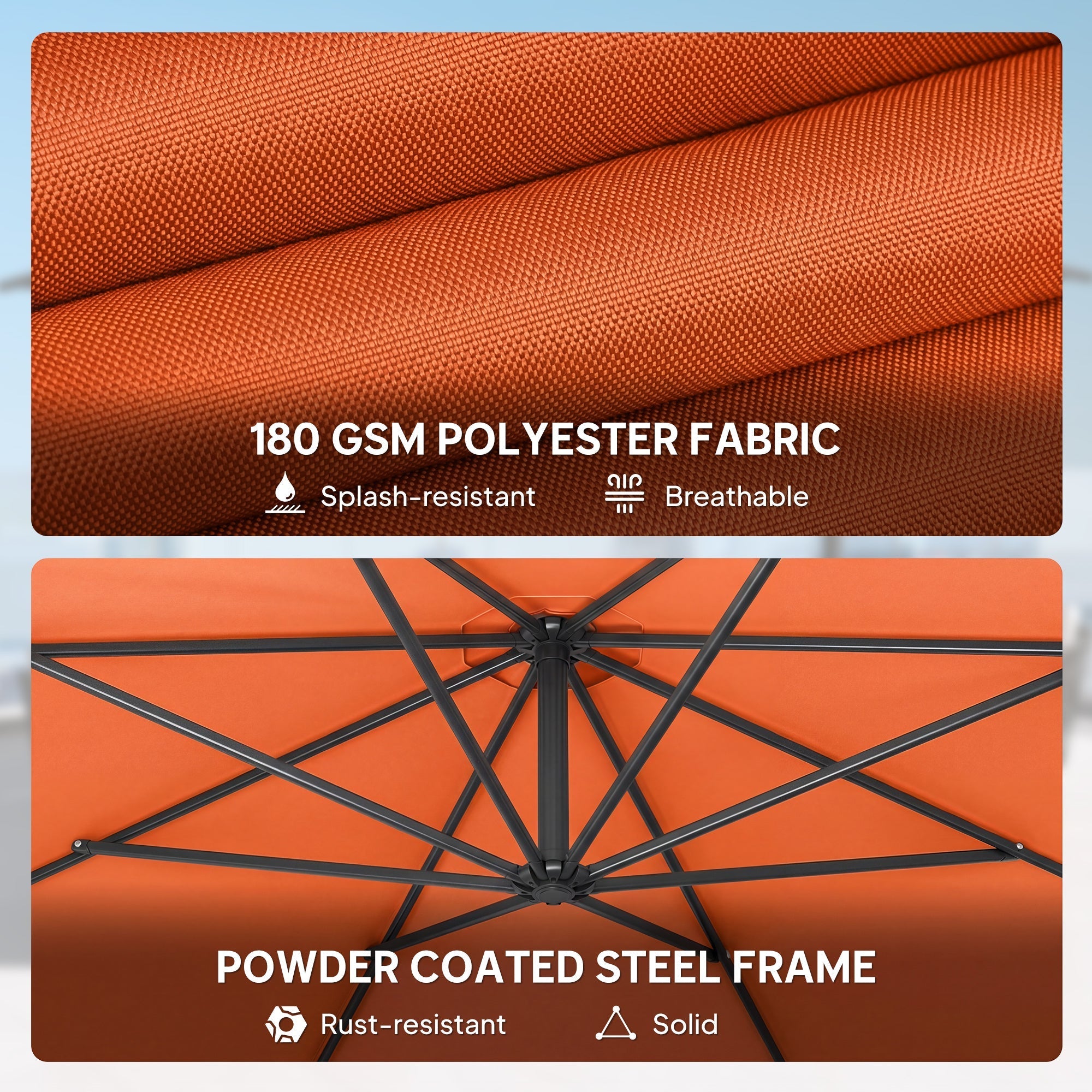 Outsunny 3 m Overhanging Cantilever Parasol, with Cross Base - Orange