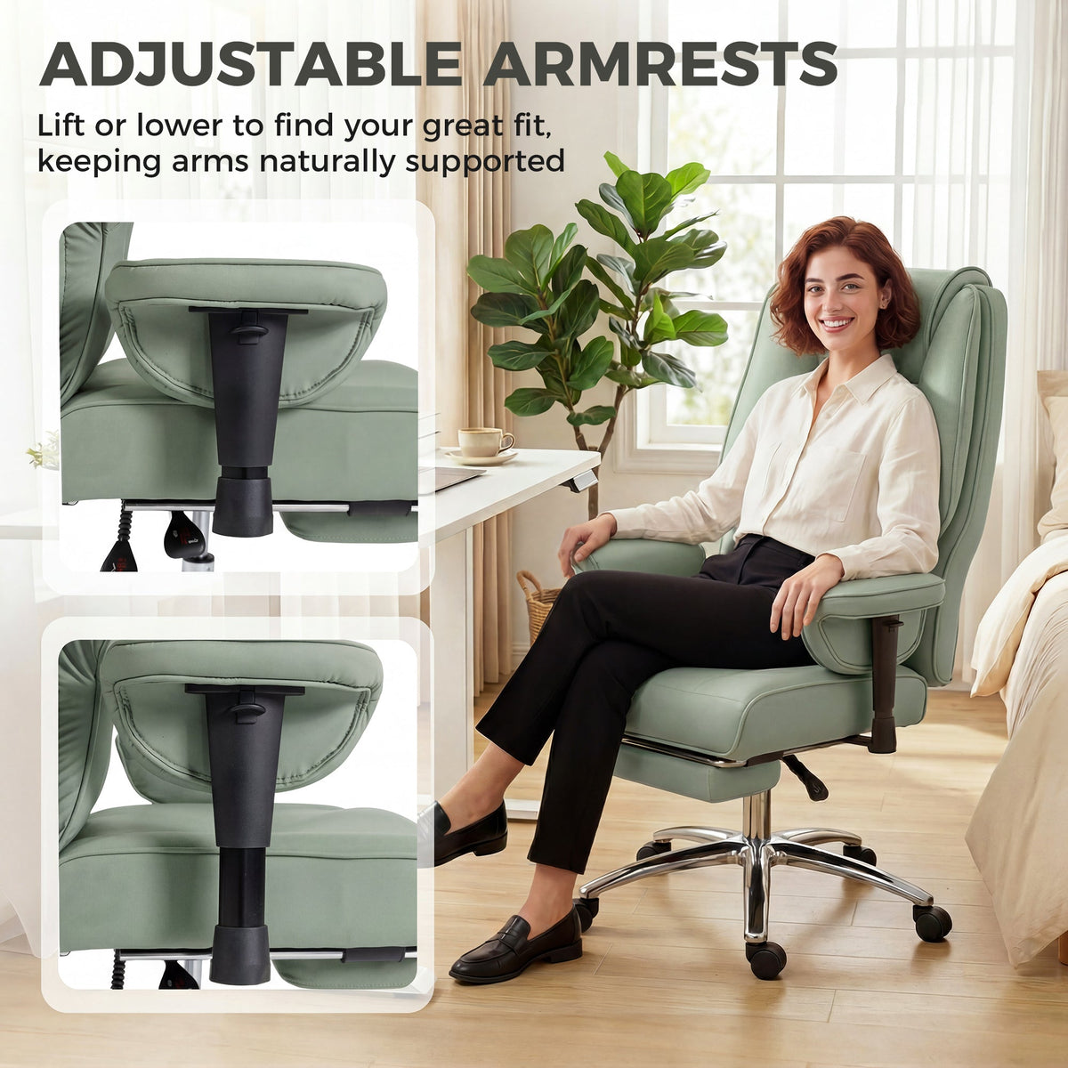 HOMCOM Executive Office Chair, Reclining Desk Chair with Footrest, Adjustable Armrests, Pet Friendly Faux Leather, Green