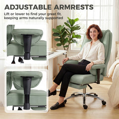 HOMCOM Executive Office Chair, Reclining Desk Chair with Footrest, Adjustable Armrests, Pet Friendly Faux Leather, Green