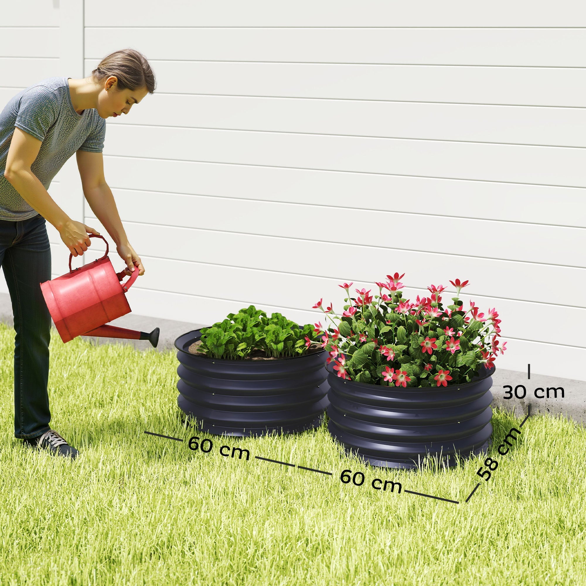 Outsunny Set of 2 Raised Garden Bed, Metal Planter Box with Safety Edging, Easy-to-assemble Stock Tank, Dark Grey