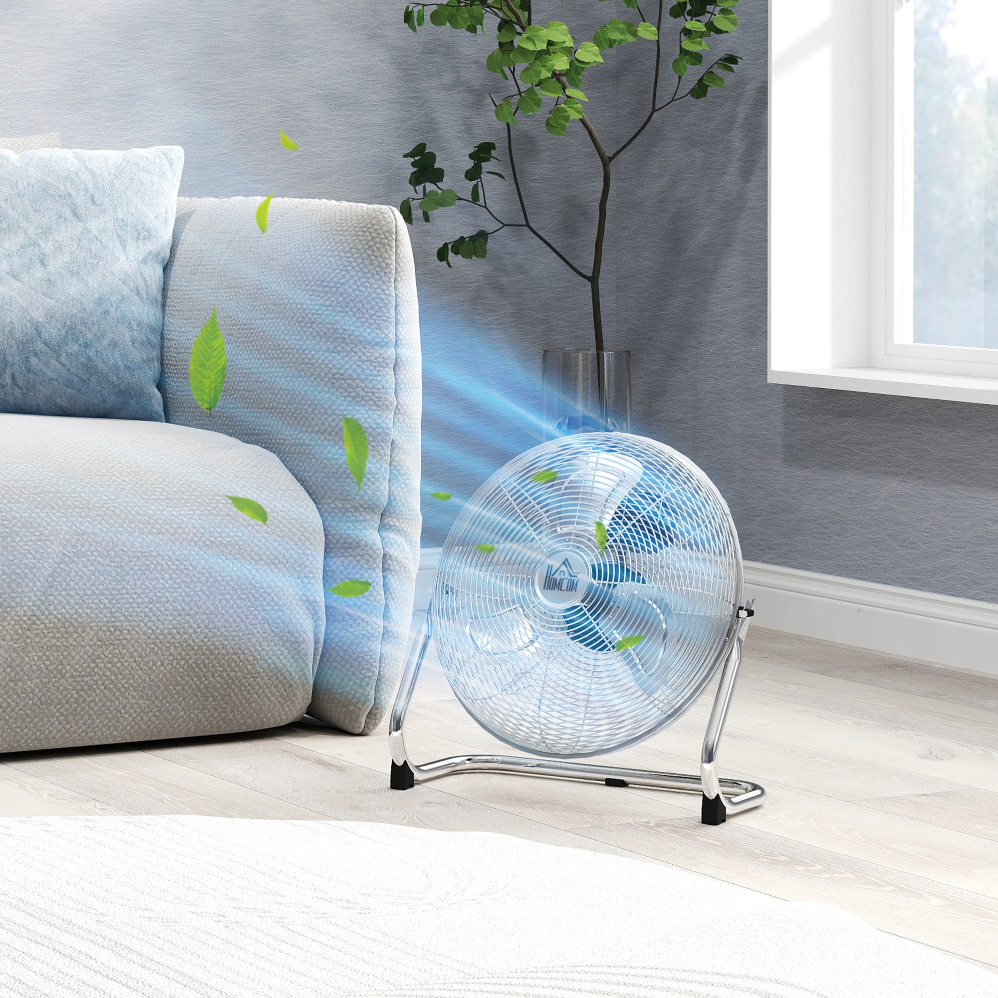 HOMCOM Metal Floor Fan with 3 Speeds & 120√Ç¬∞ Adjustable Tilt - Silver Tone