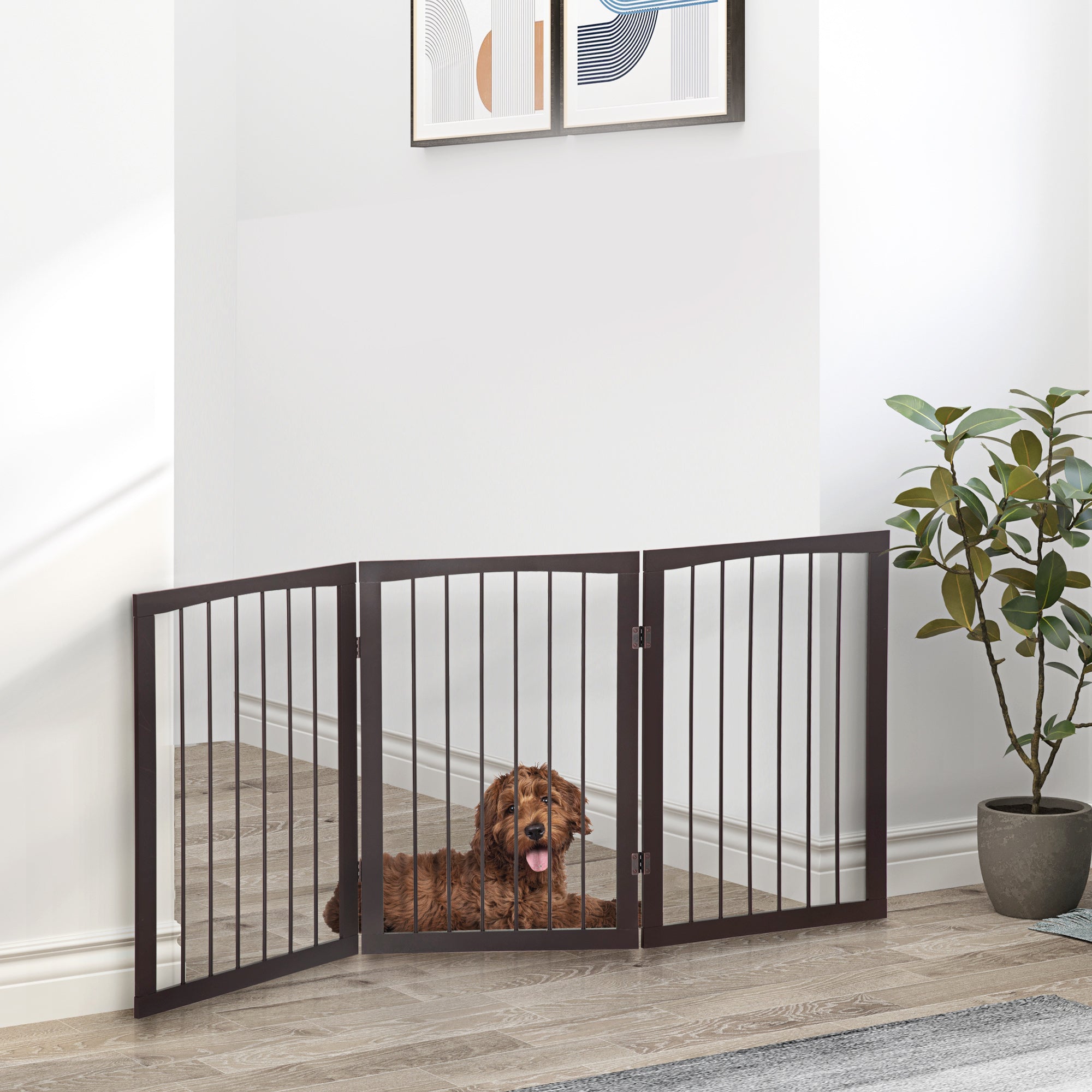 PawHut 3 Panel Stair Gate Foldable Dog Door Gate Indoor Free Standing Safety Gate Pet Barrier 76cm Height
