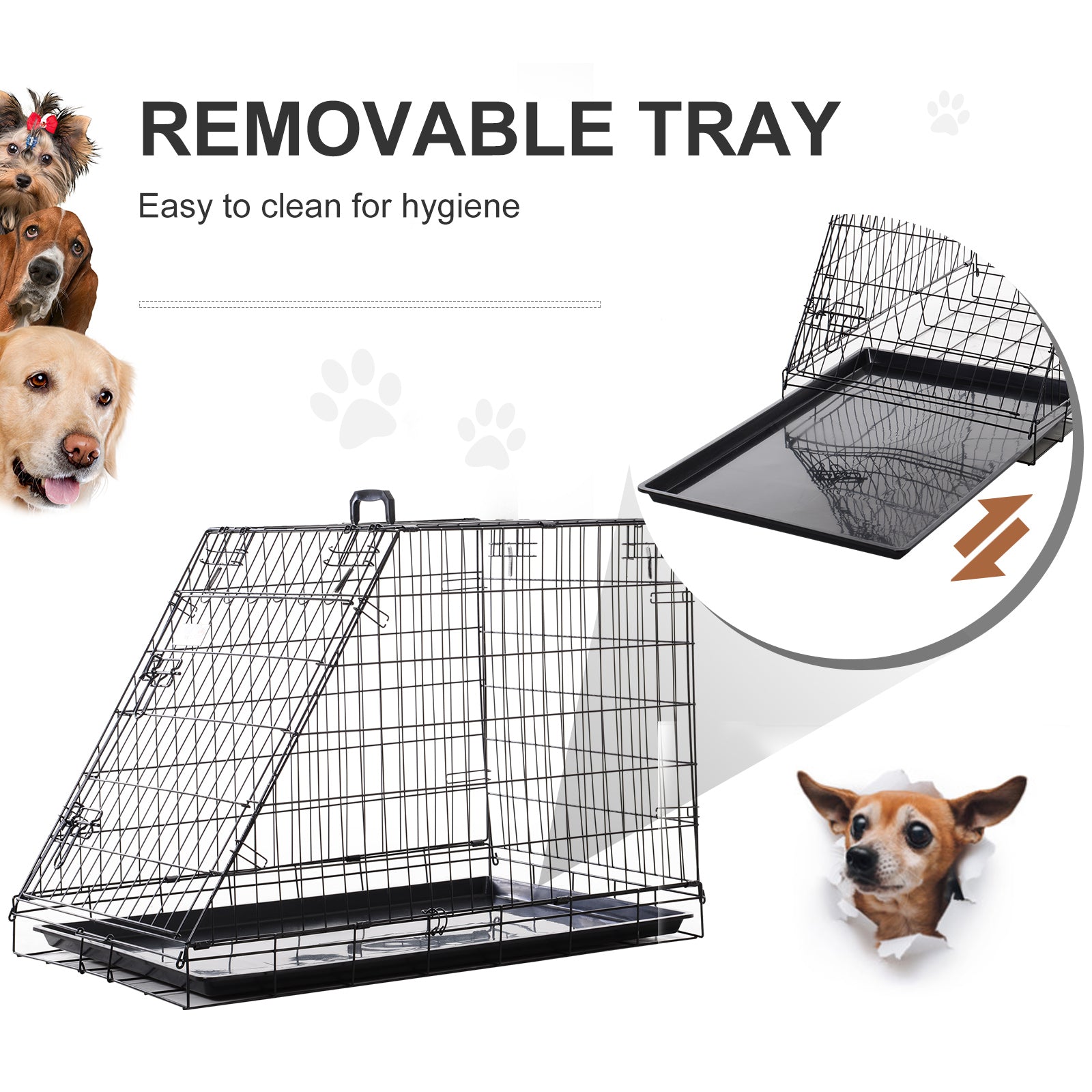 Pawhut Trapeze Collapsible Dog Pet Travel Box Cage Removable Tray 93 x 58 x 65cm