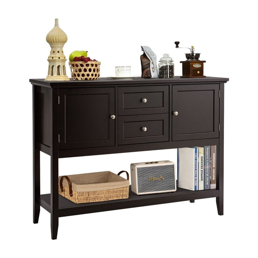 Wooden Buffet Table with Spacious Tabletop and Large Storage Rack-Brown