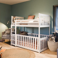 Wooden Bunk Bed Cris with Cot Bed in white, a sturdy wooden frame with safety rails on the lower bunk