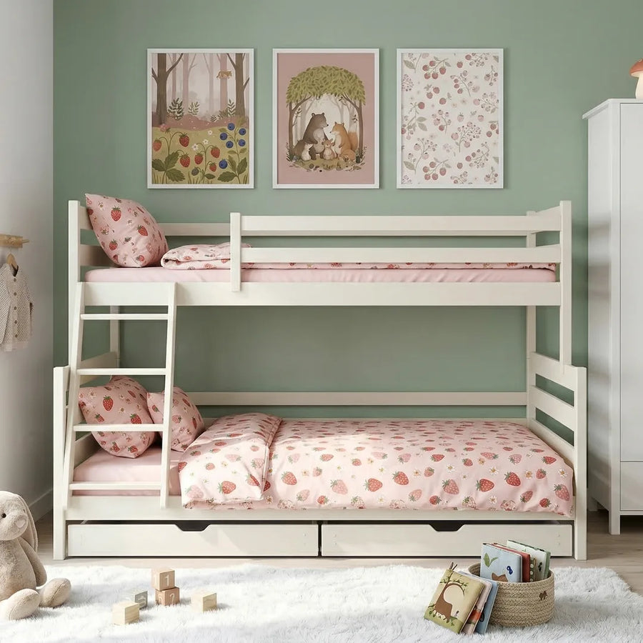 Wooden Bunk Bed Fami With Drawers in Cotton