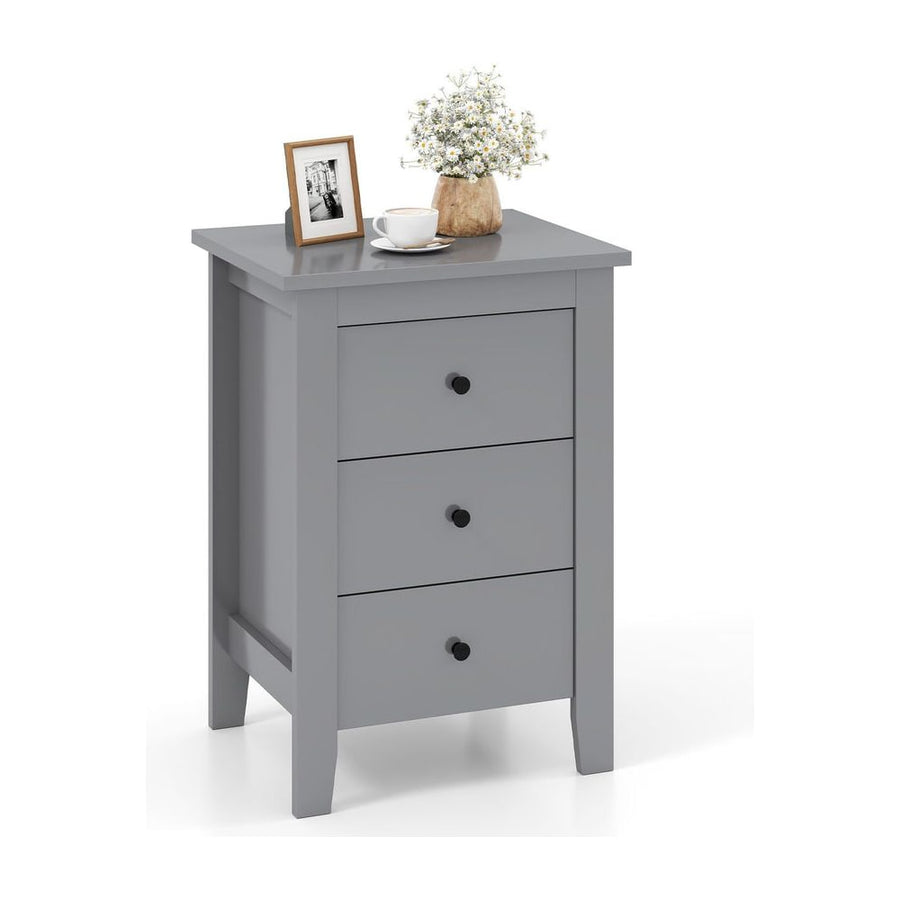 Wooden Nightstand with 3 Drawers and Stable Structure-Grey