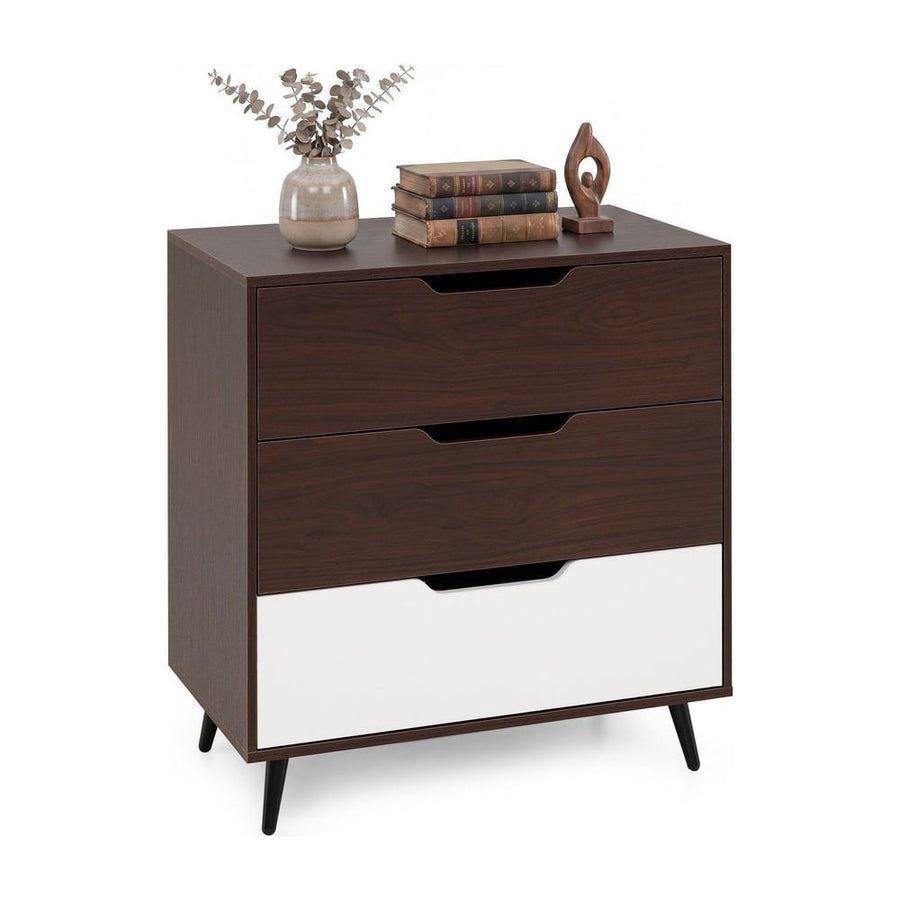 Wooden Nightstand with Anti Tipping Kits and Tall Storage for Living Room-Brown