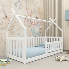 Wooden Single House Bed Bogus in White