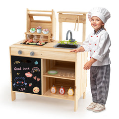 Wooden Barbecue Grill Toy Set with Chalkboard and Play Food for Kids-Natural