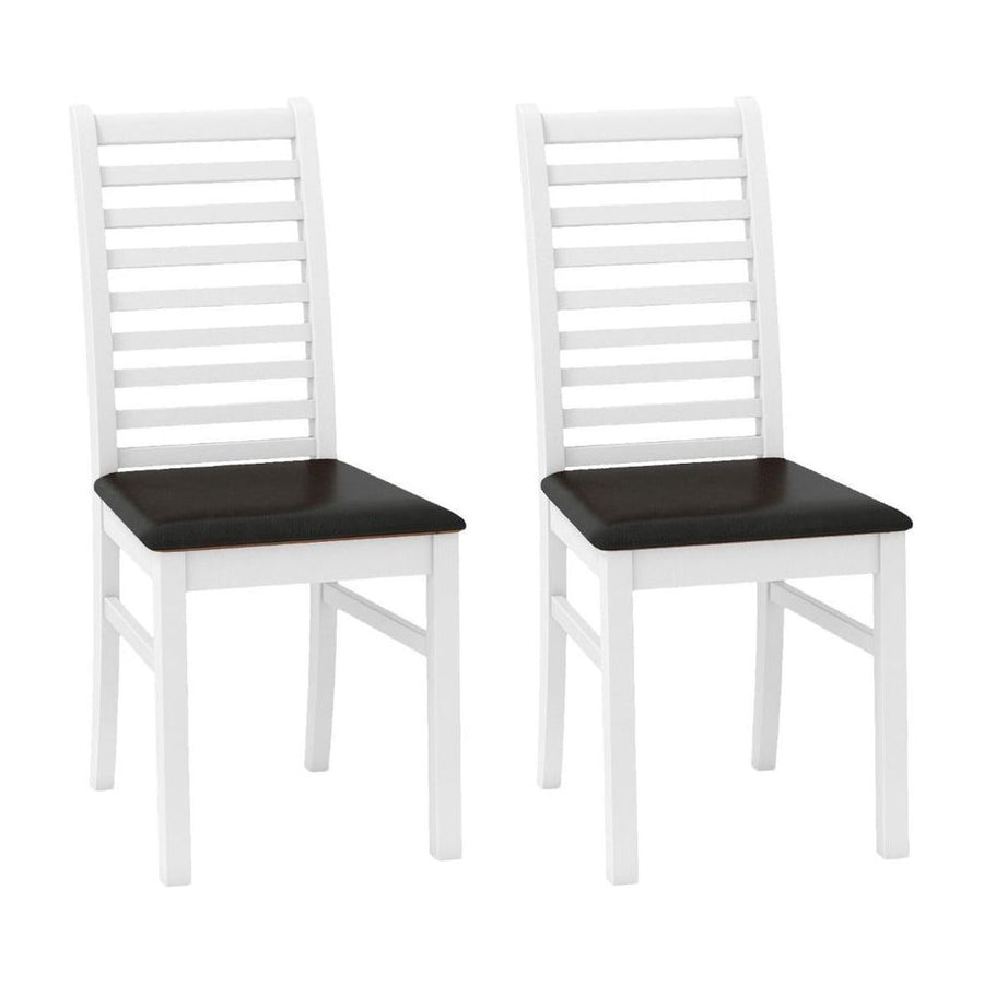 Wooden Dining Chair Set of 2 with Rubber Wood Legs and Padded Seat-Black & White