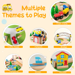 Wooden Train Table 78 Pieces Kids Activity Railway Playset