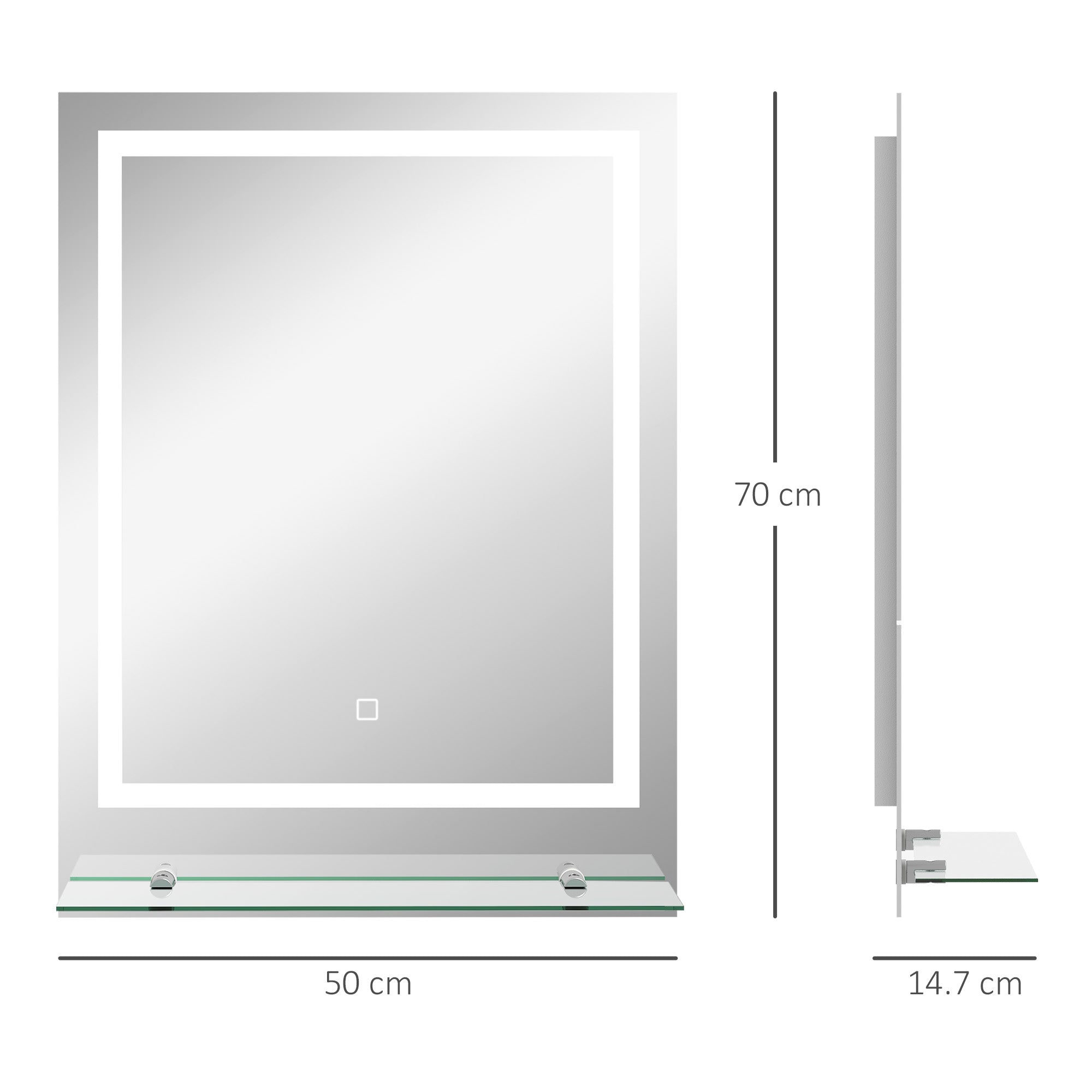 kleankin Large Vanity Mirror with Lights and Shelf, Illuminated bathroom Mirror with 3 Colour Brightness, Smart Touch, Anti-Fog