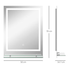 kleankin Large Vanity Mirror with Lights and Shelf, Illuminated bathroom Mirror with 3 Colour Brightness, Smart Touch, Anti-Fog