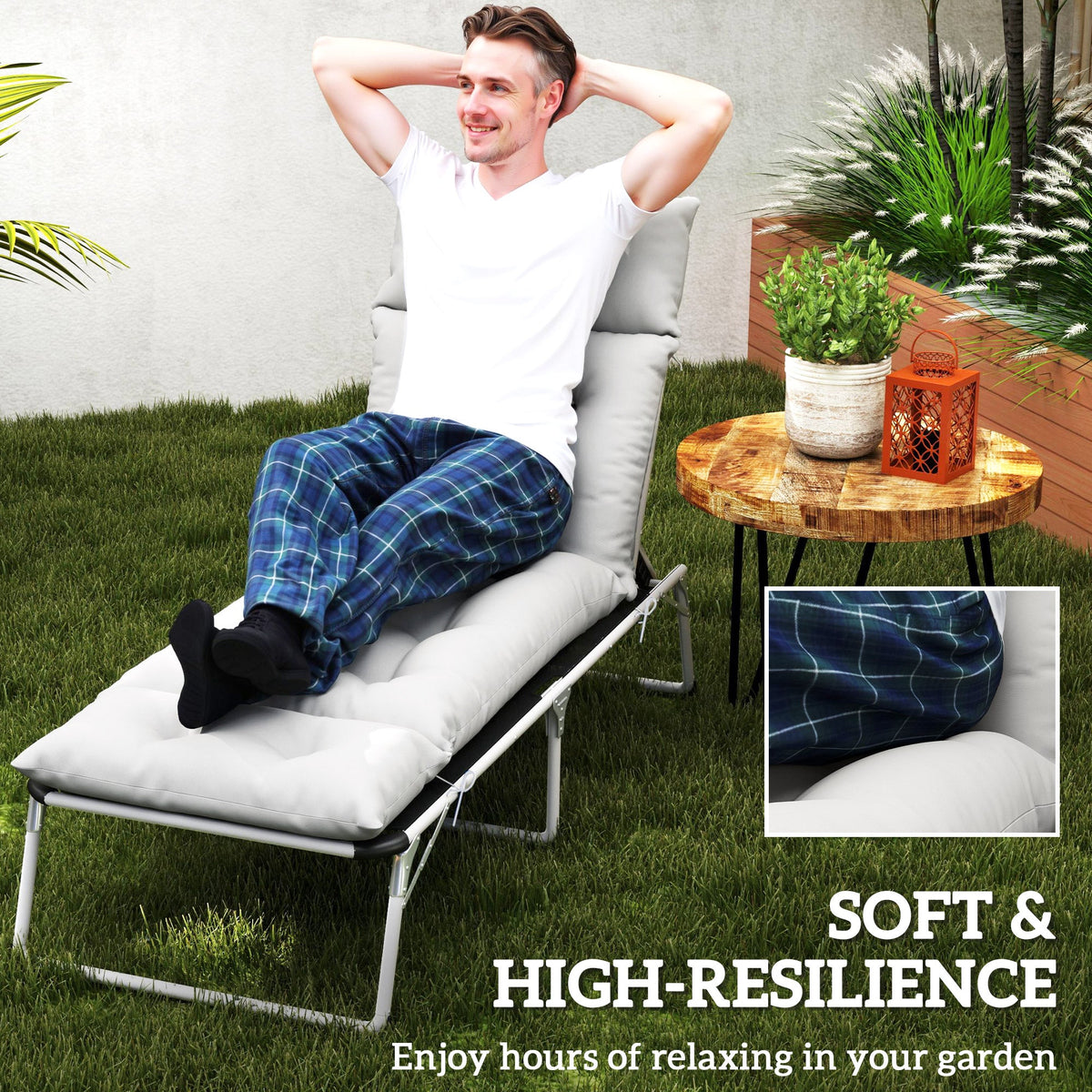 Outsunny Sun Lounger Cushions Only, 190 x 56 x 10 cm Garden Lounge Chair Cushions, UPF20+ 220gsm Fabric, Thick Sunbed Replacement Pads with 6 Ties, Light Grey