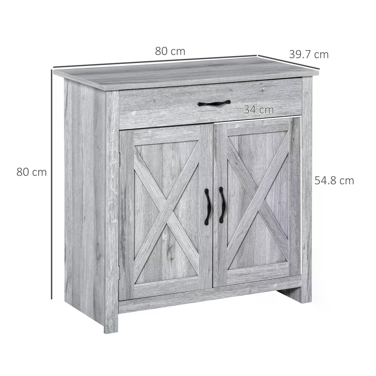 HOMCOM Farmhouse Barn Door Sideboard Storage Cabinet Coffee Bar for LIVING Room - Grey Grain