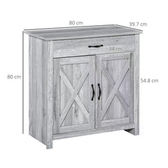 HOMCOM Farmhouse Barn Door Sideboard Storage Cabinet Coffee Bar for LIVING Room - Grey Grain