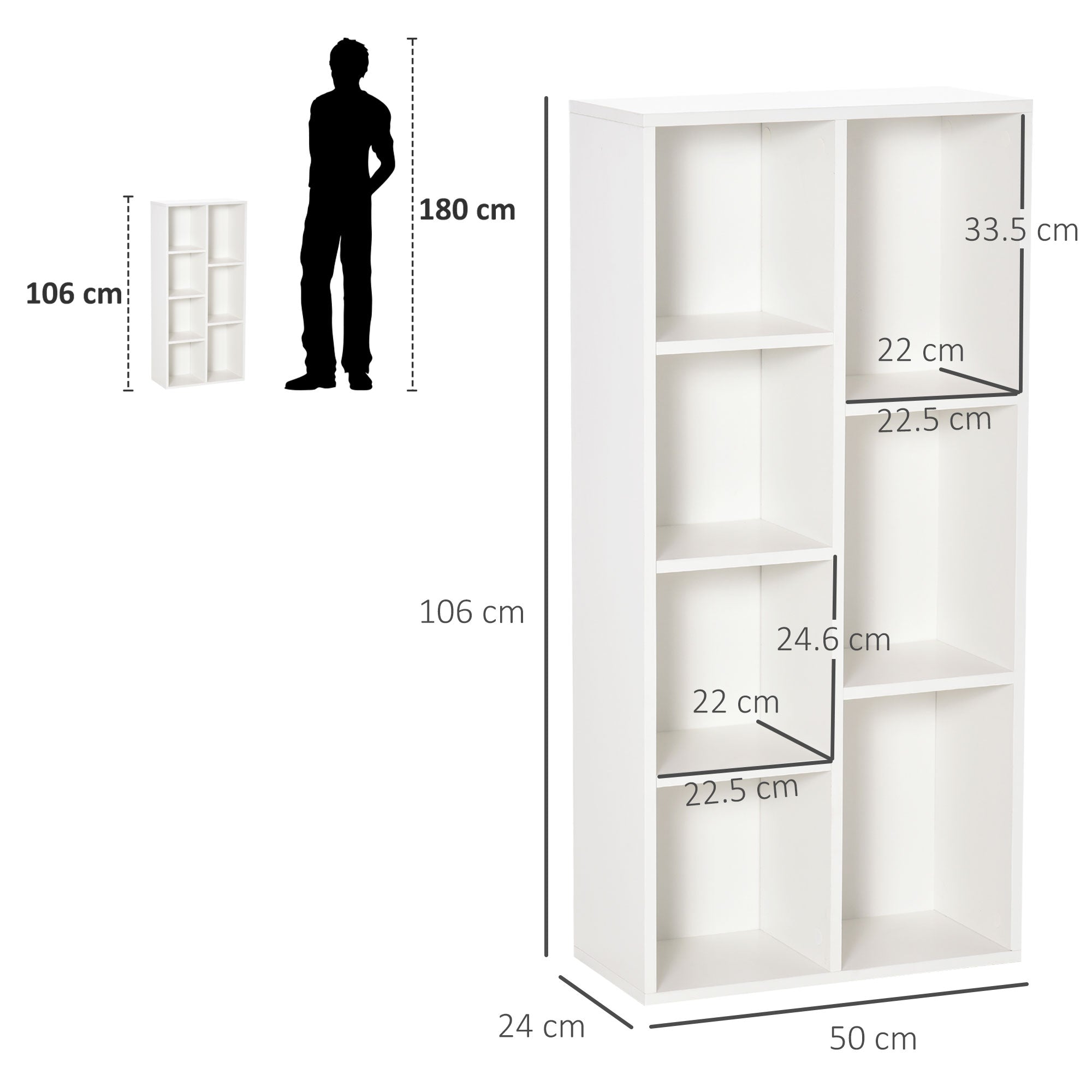 HOMCOM Seven-Cube Bookcase - White Wood Effect