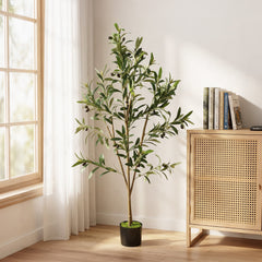 HOMCOM Decorative Artificial Plant, 120 cm Silk Olive Tree with 303 Leaves in Cement Pot, Fake Plant