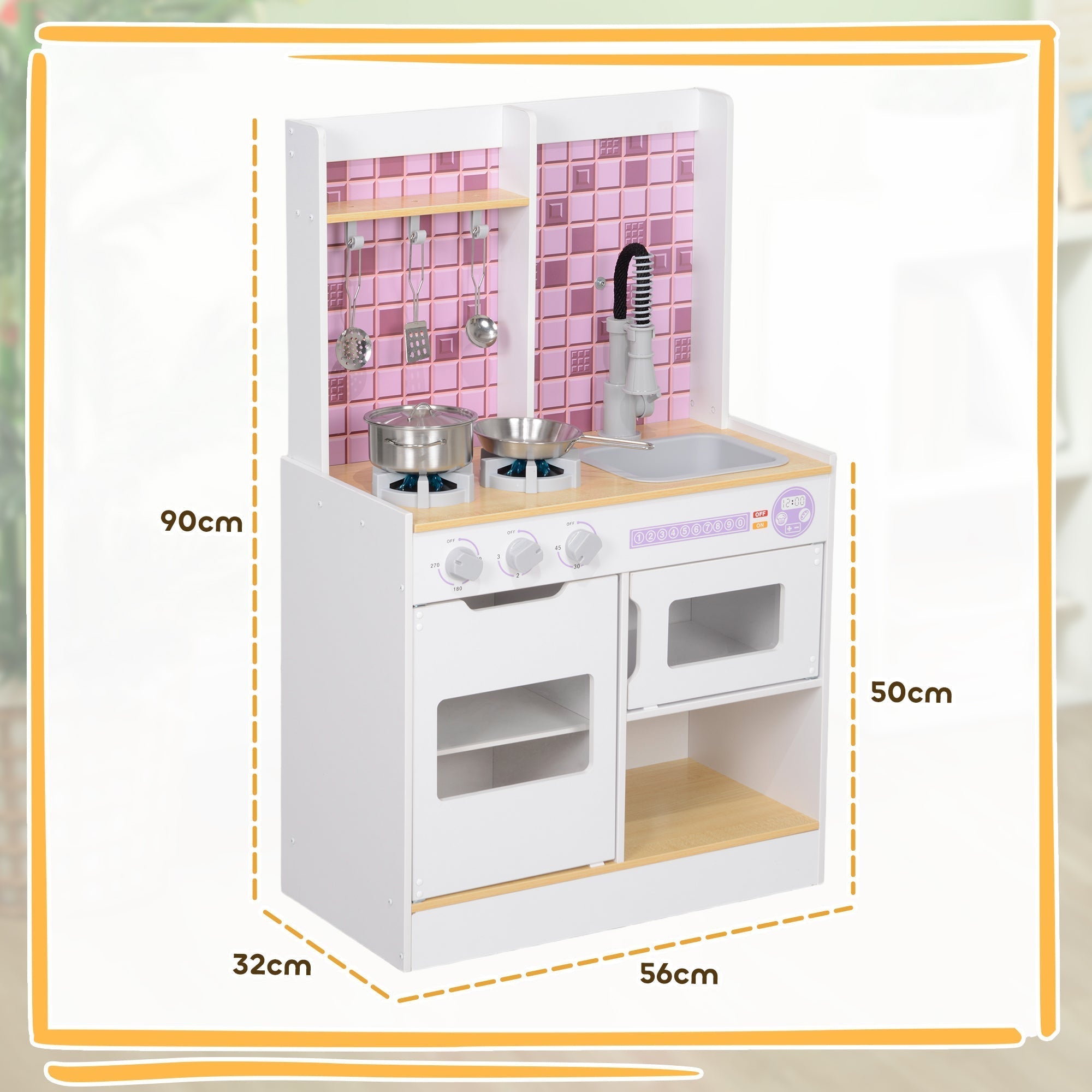 AIYAPLAY Kids Play Kitchen, Pretend Play Kitchen with Realistic Oven, Stove, Sink, Kitchen, Accessories, White