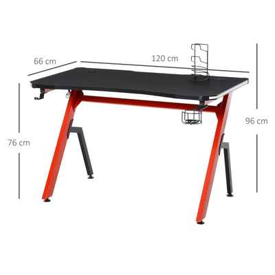 LED Ergonomic Gaming Desk Computer Table,  Cable Management, Red