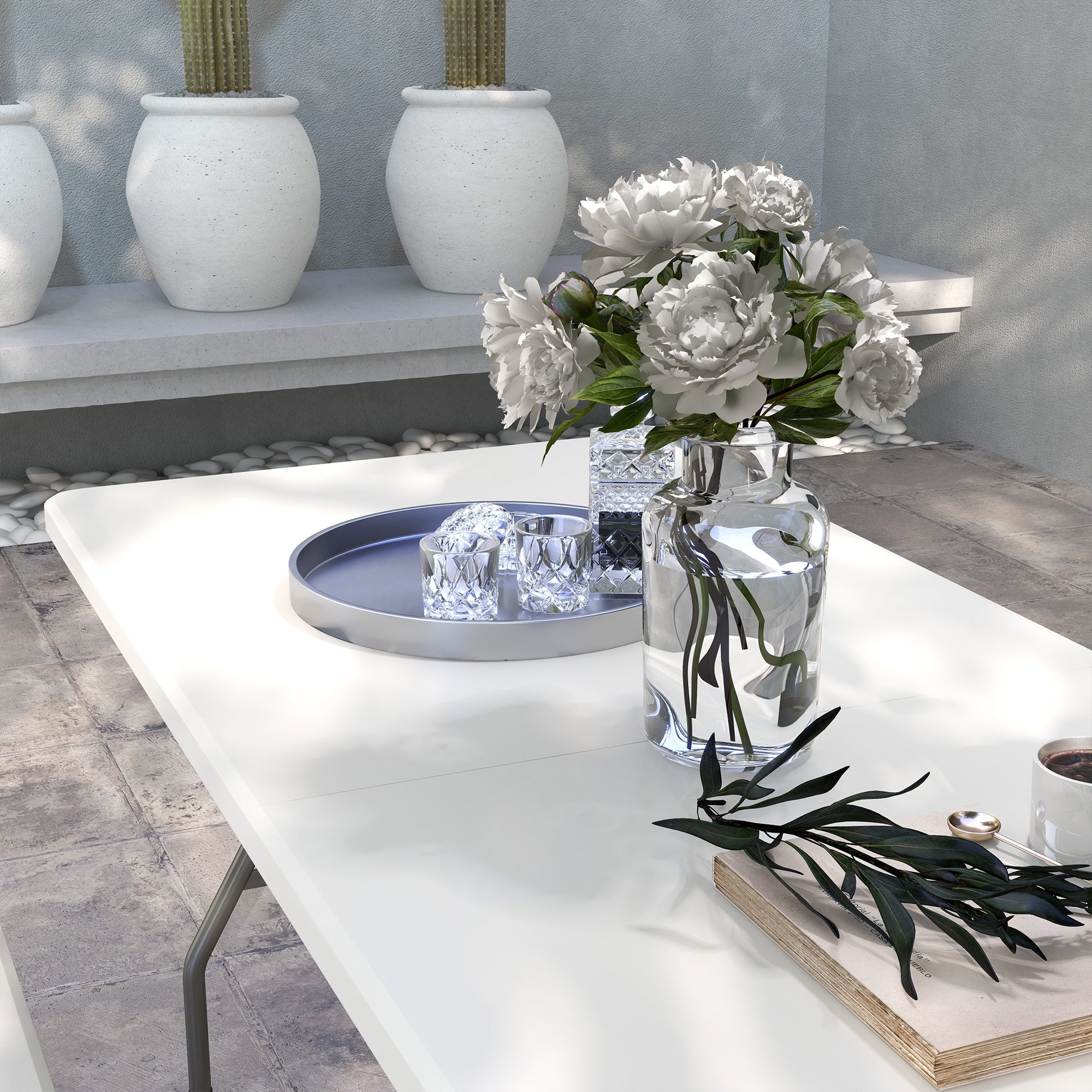 Outsunny Folding Garden Table, 180 x 75cm Rectangular HDPE Outdoor Picnic Table for 6, Metal Frame for Patio, Park, White