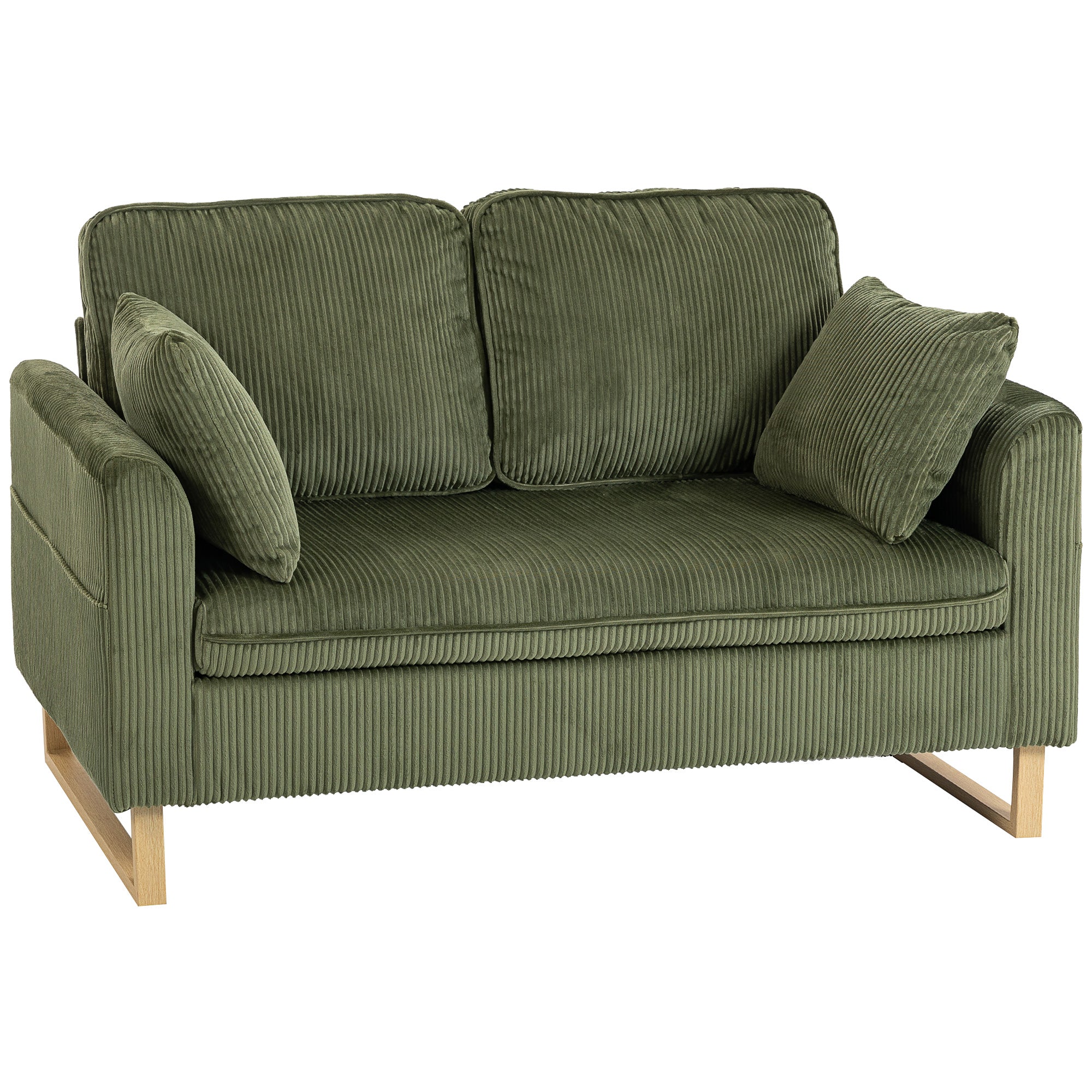 HOMCOM 2 Seater Sofa, 140 cm Loveseat Sofa with Spring Cushions, Metal Legs, 2 Pillows, Dark Green