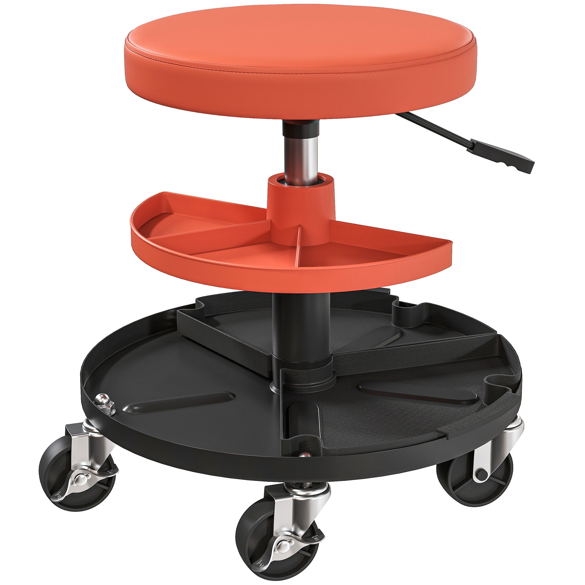 HOMCOM Rolling Mechanic Stool, 135kg Capacity Workshop Stool, 360 Swivel Roller Padded Creeper Seat with Wheels, Tool Trays Storage for Garage, Shop, Auto Repair, Yellow