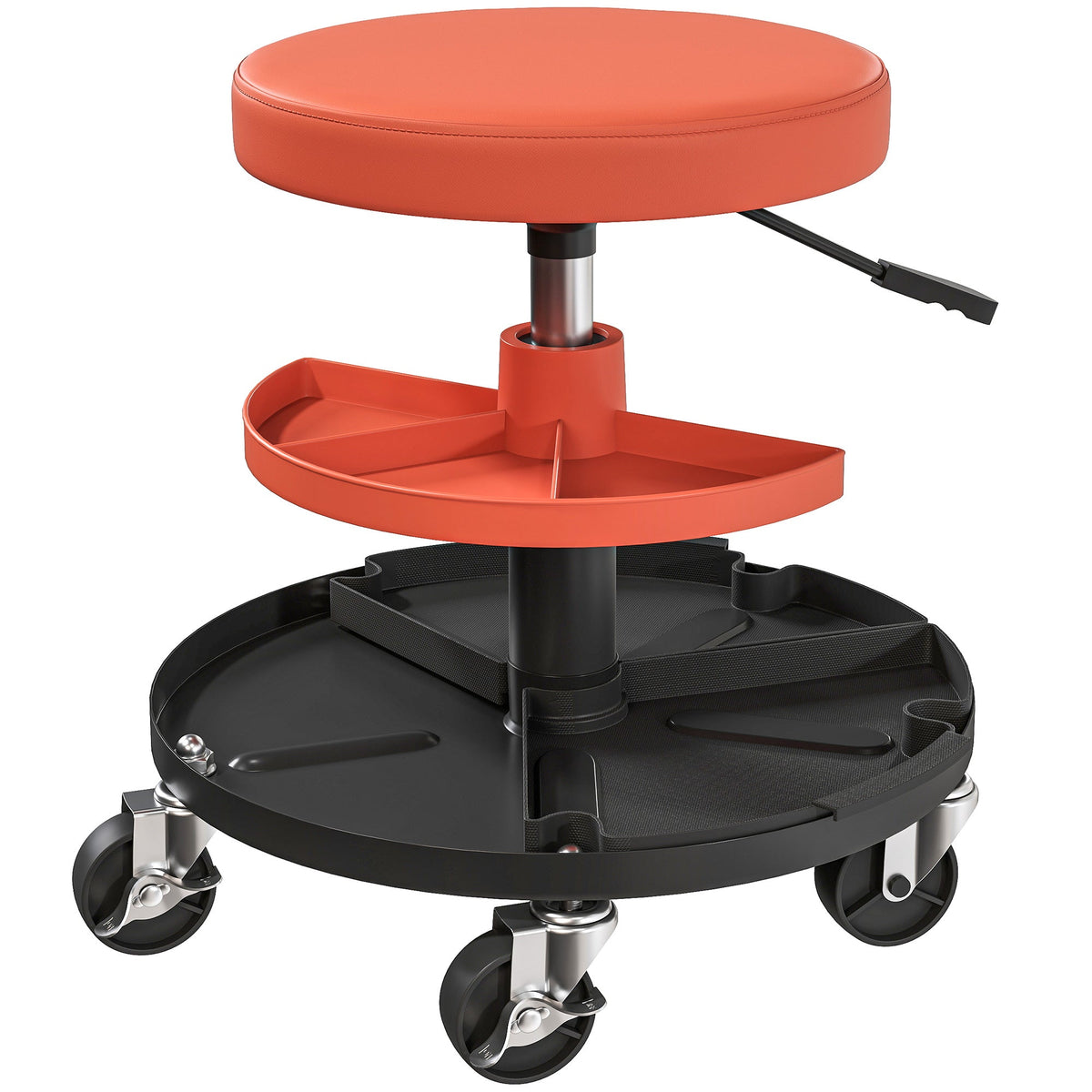 HOMCOM Rolling Mechanic Stool, 135kg Capacity Workshop Stool, 360 Swivel Roller Padded Creeper Seat with Wheels, Tool Trays Storage for Garage, Shop, Auto Repair, Yellow