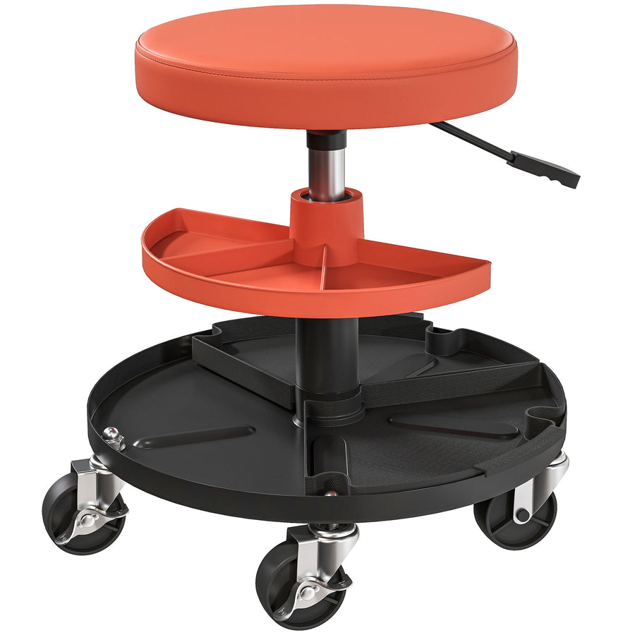 HOMCOM Rolling Mechanic Stool, 135kg Capacity Workshop Stool, 360 Swivel Roller Padded Creeper Seat with Wheels, Tool Trays Storage for Garage, Shop, Auto Repair, Yellow
