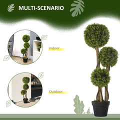 HOMCOM Decorative Artificial Plants Set of 2, Boxwood Ball Topiary Trees in Pot Fake Plants for Home Indoor Outdoor Decor, 90 cm, Dark Green