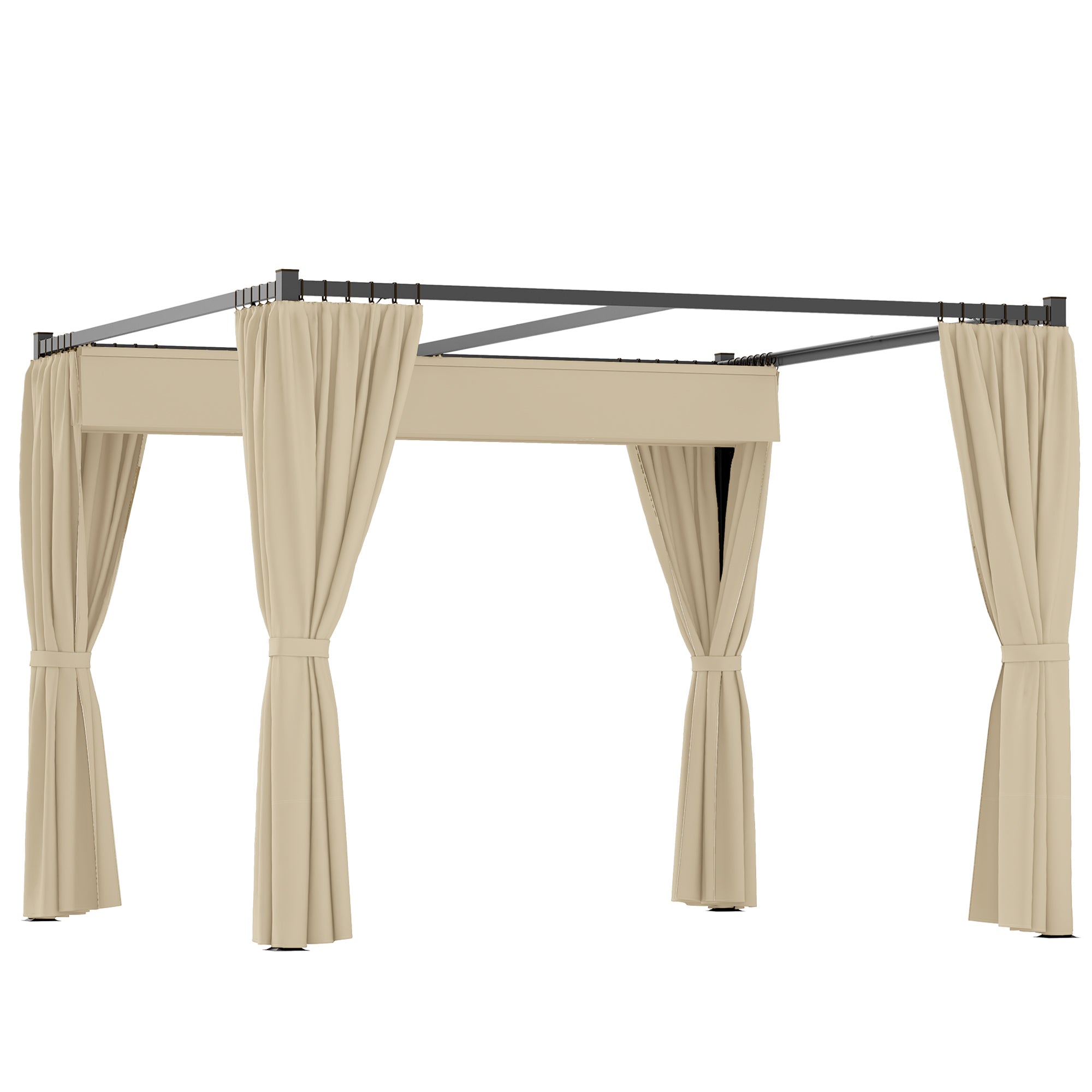 Outsunny 3 x 3m Retractable Roof Pergola, with Curtains - Khaki