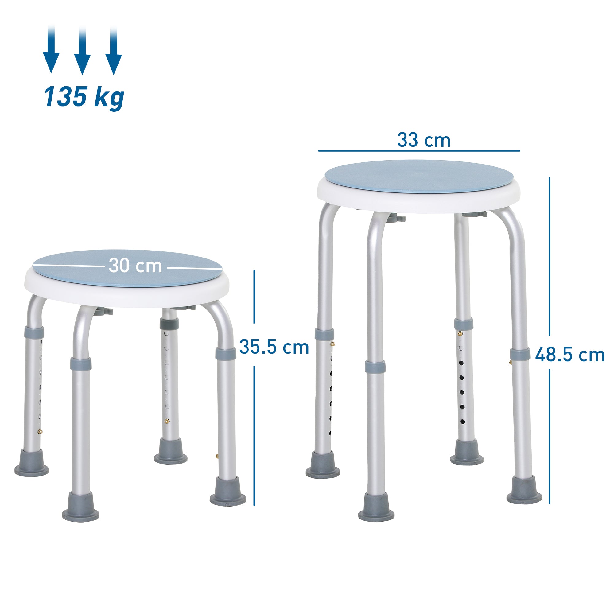 HOMCOM 360√Ç¬∞ Swivel Shower Chair, Height Adjustable Aluminium Shower Stool with Non-Slip Feet for Disabled, Elderly, Blue