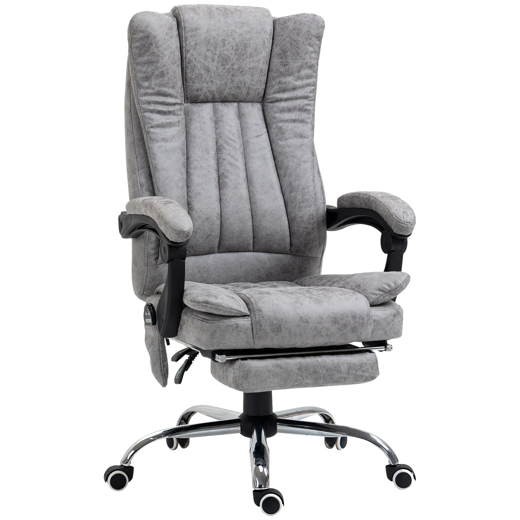 Vinsetto Office Chair with Massage and Heat, Microfibre Reclining Computer Desk Chair with Footrest and Adjustable Height, Swivel Wheels for Home Office, Grey