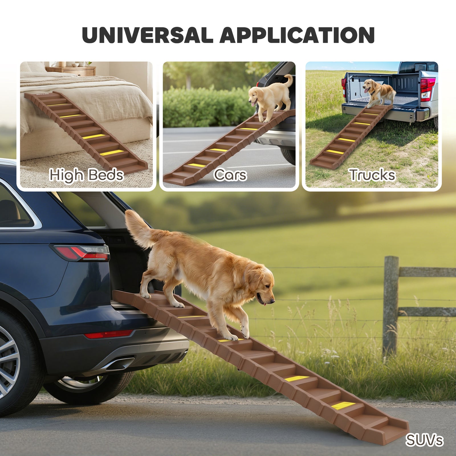 PawHut Dog Car Ramp with Anti-Slip Steps, 10-Steps Pet Stairs for Pets to Access Cars and High Beds, Brown