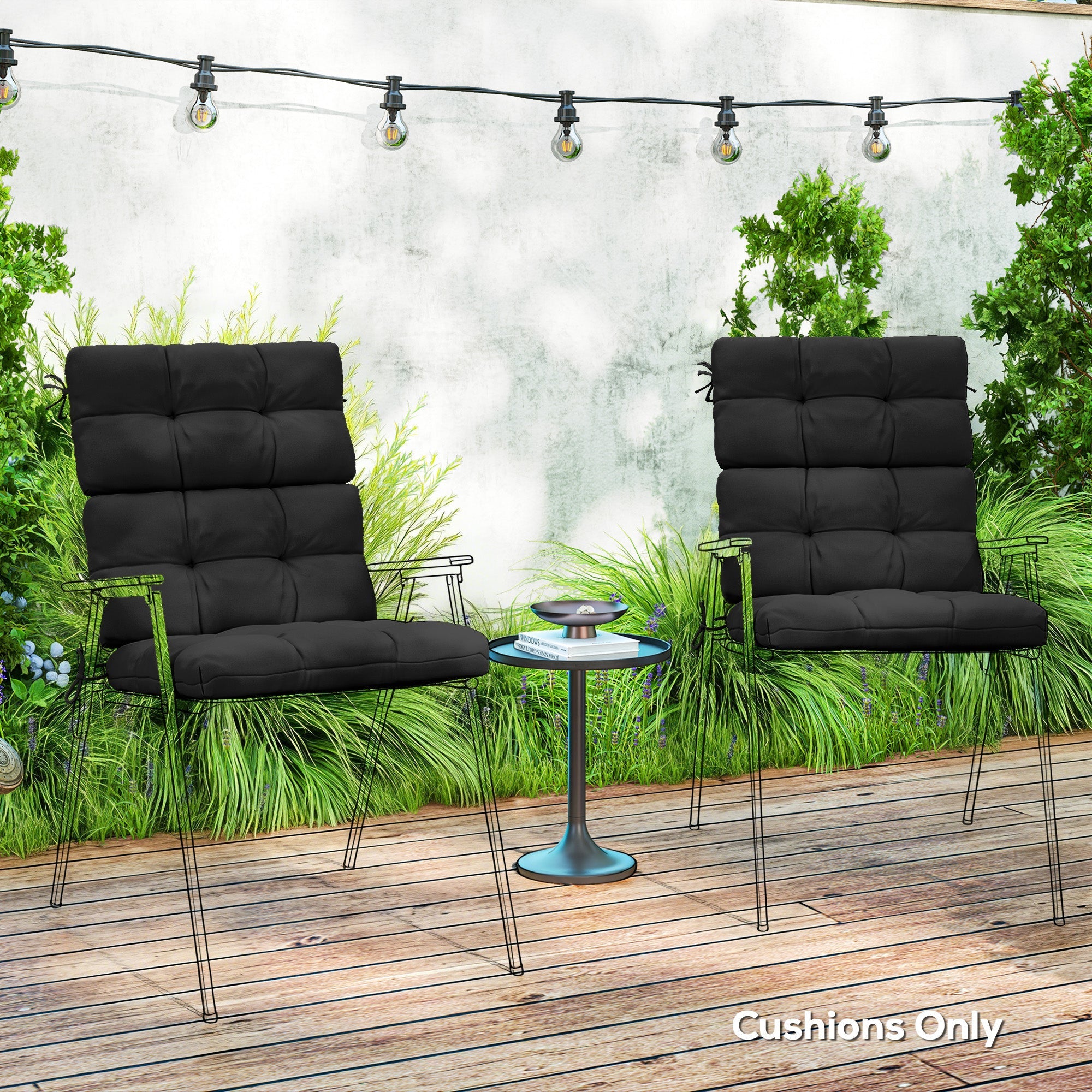 Outsunny 2-Piece Seat Cushion Replacement with Backrest, Garden Patio Chair Cushions Set with Ties, Black