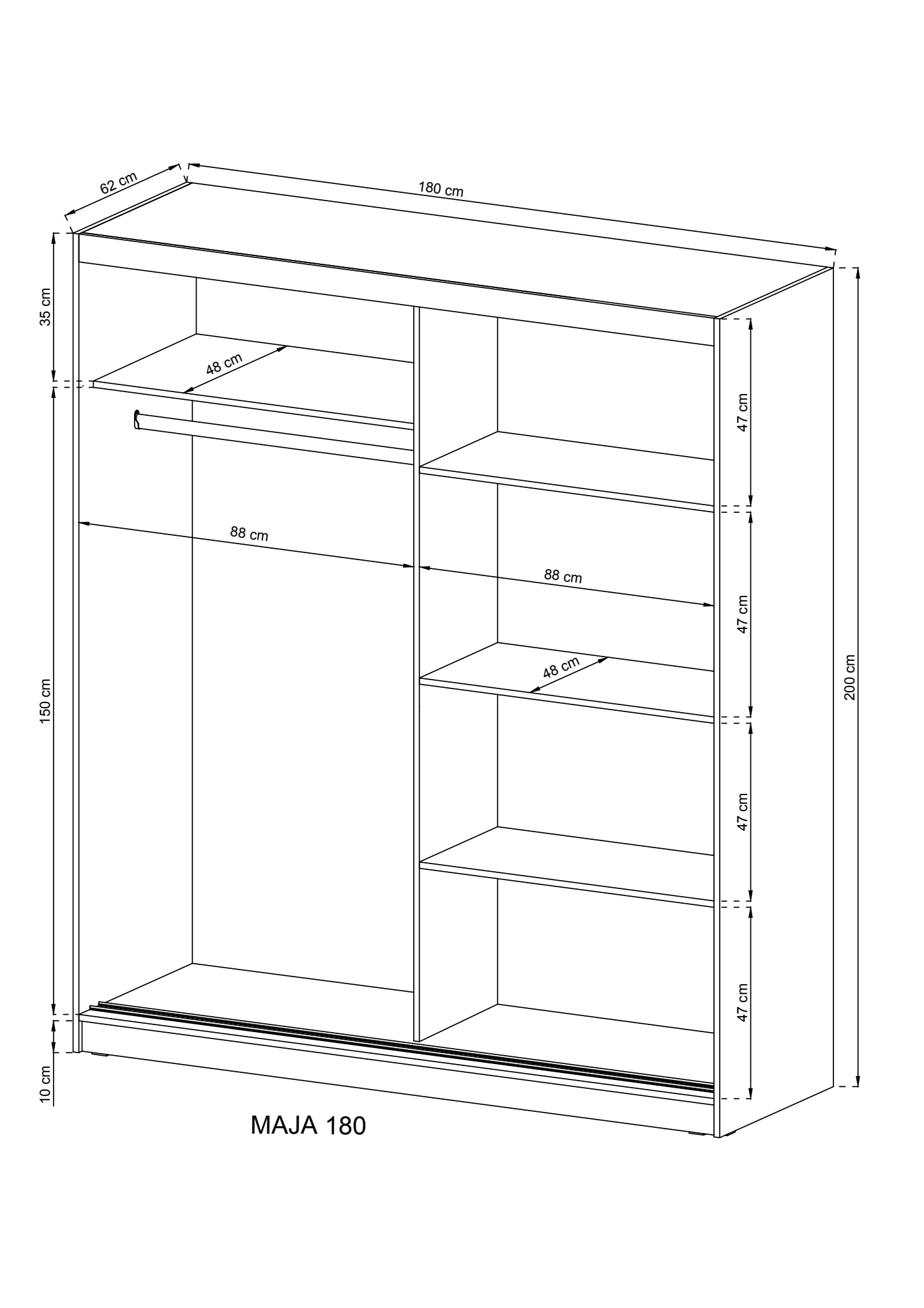 Maja Alu Sliding Door Wardrobe 180cm