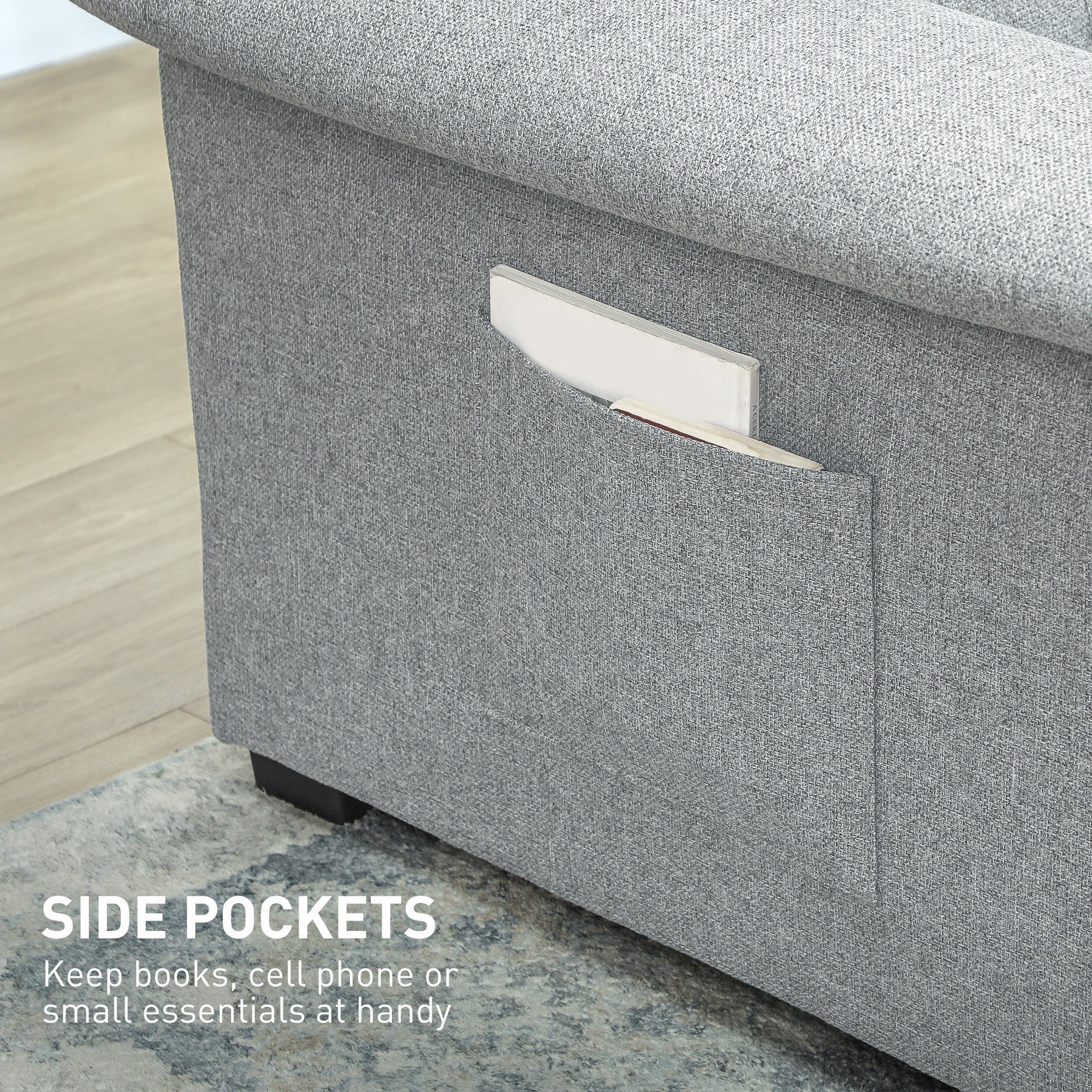 HOMCOM Pull Out Sofa Bed, Fabric 2 Seater Click Clack Sofa Bed Settee with 2 Pocket Springs, Convertible Sofa Couch with Pillows and Side Pockets for Living Room, Home Office, Light Grey