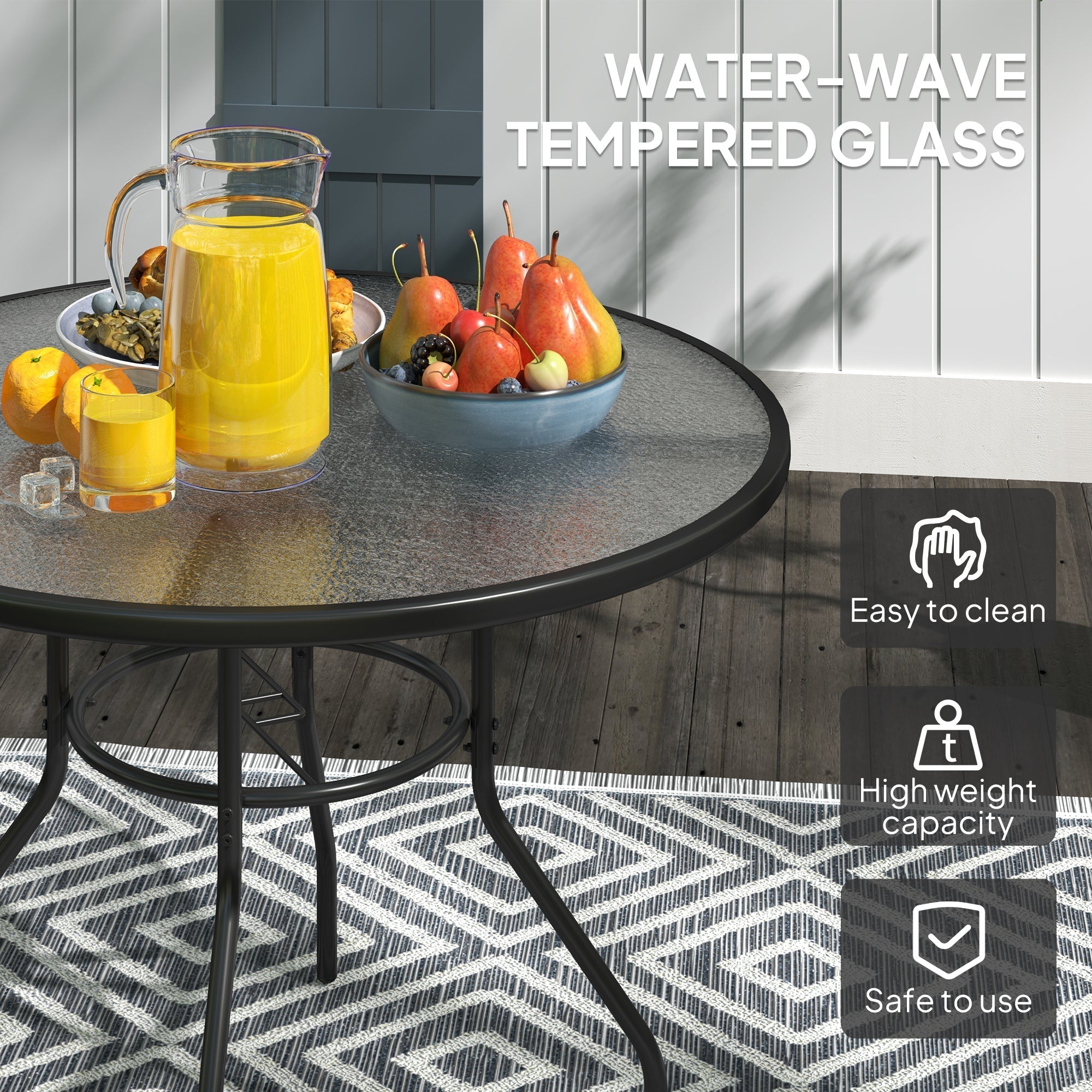 Outsunny Glass-Top Garden Table, with Parasol Hole - Black