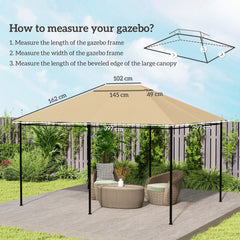 Outsunny 3 x 4m Gazebo Canopy Replacement Cover, Gazebo Roof Replacement (TOP COVER ONLY), Khaki
