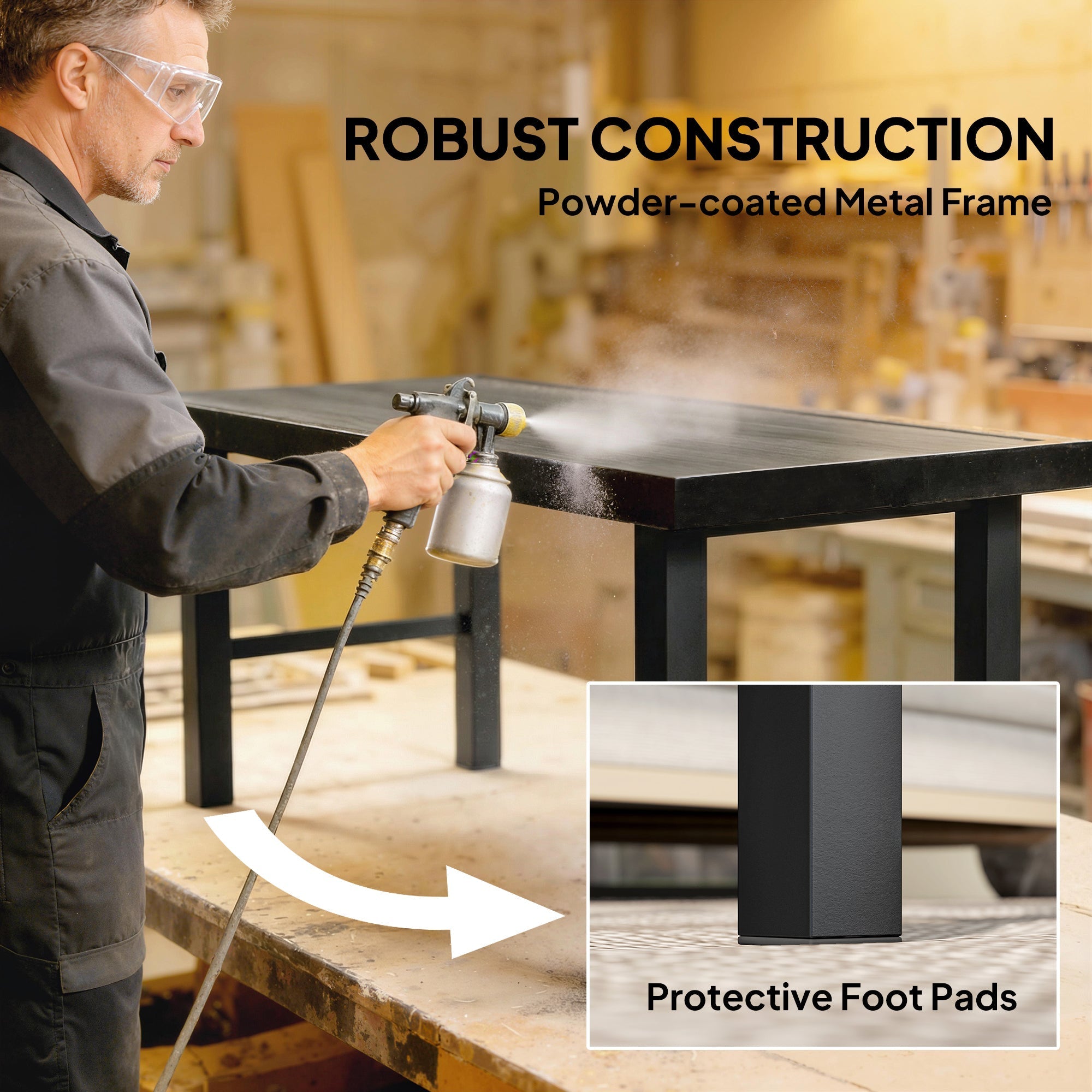 Outsunny Metal Garden Coffee Table, Outdoor Side Table with SPC Woodgrain Tabletop for Outside, 100 x 52 x 46cm, Dark Grey