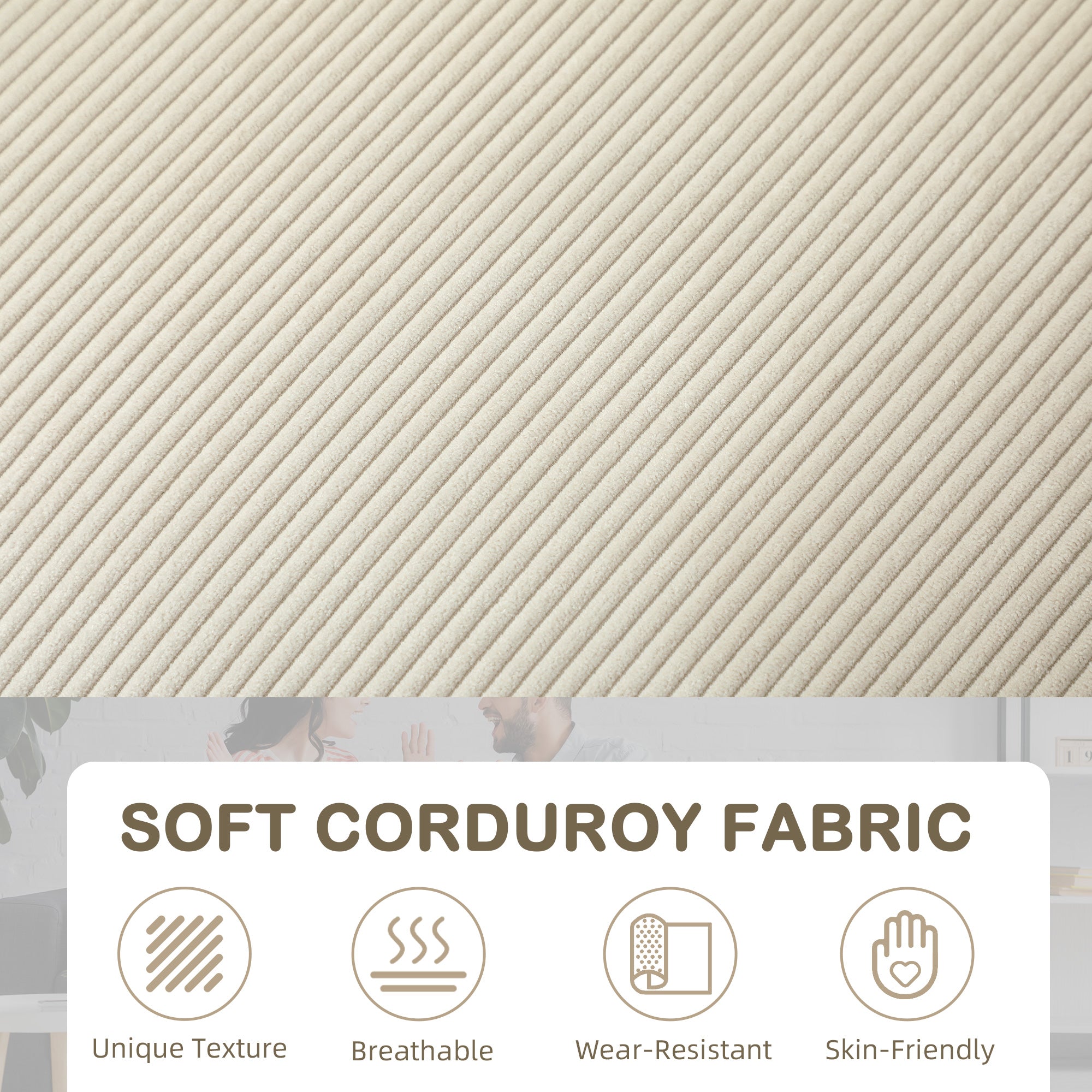 HOMCOM Three-Seater Corduroy Sofa - Cream White