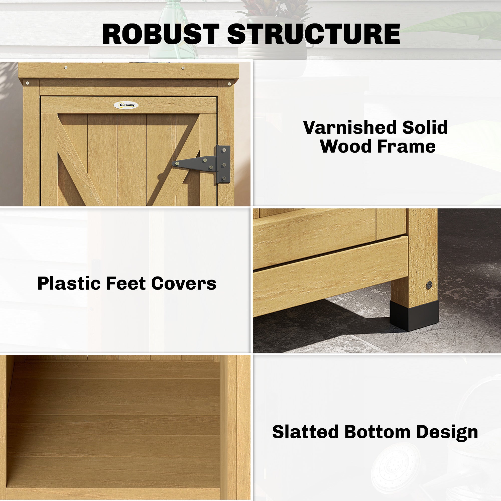 Outsunny Wooden Garden Shed, Garden Tool Storage Shed with Metal Top and Shelf, Light Brown