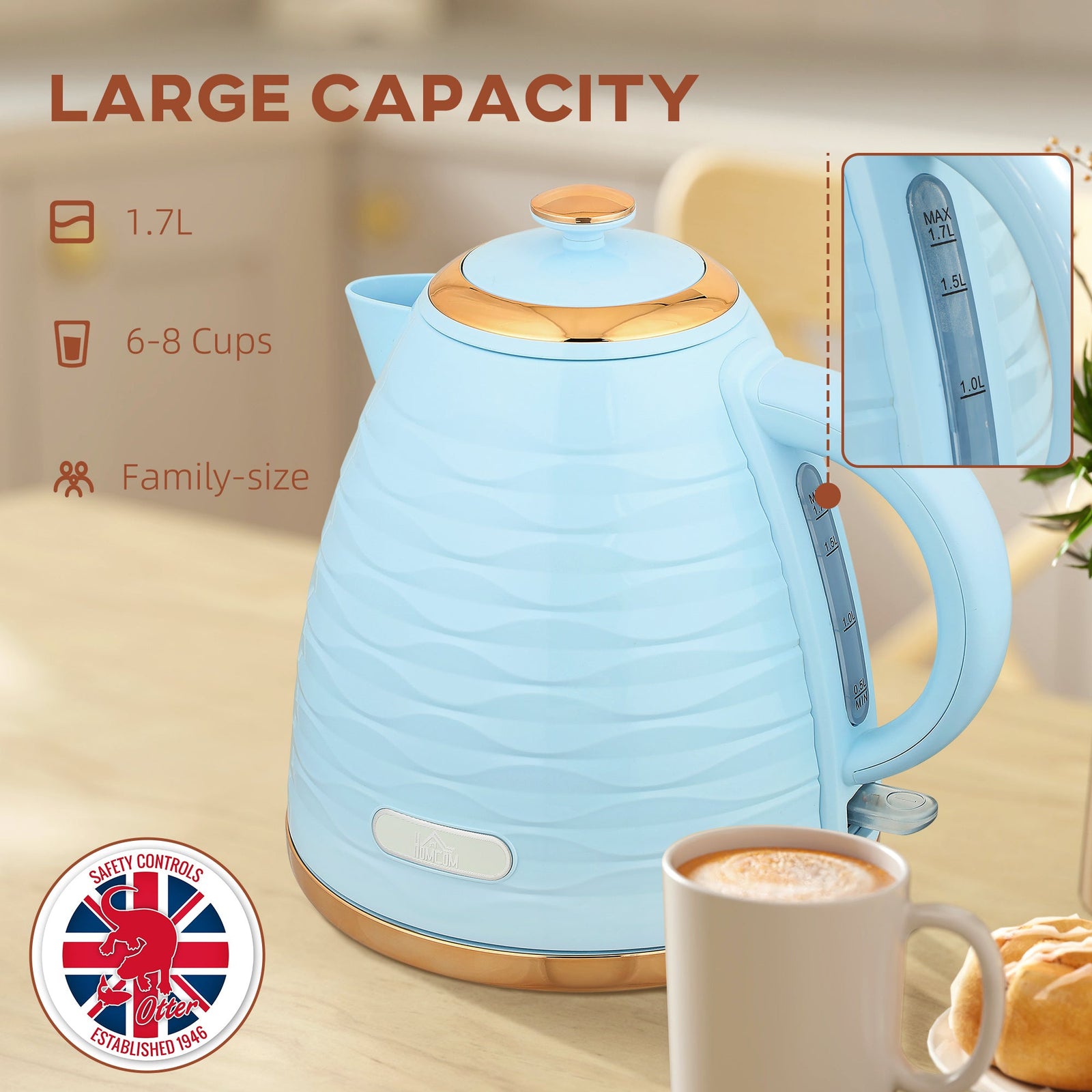 HOMCOM 3kW Rapid Boil Honeycomb Kettle - Light Blue