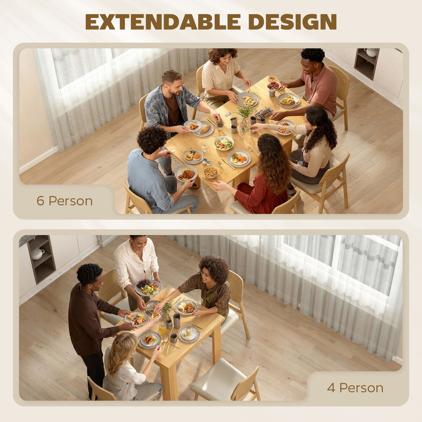 HOMCOM Folding Dining Table for 4-6, Rectangular Extendable Drop Leaf Table for Small Spaces, 140 x 80 x 77.5 cm, Natural