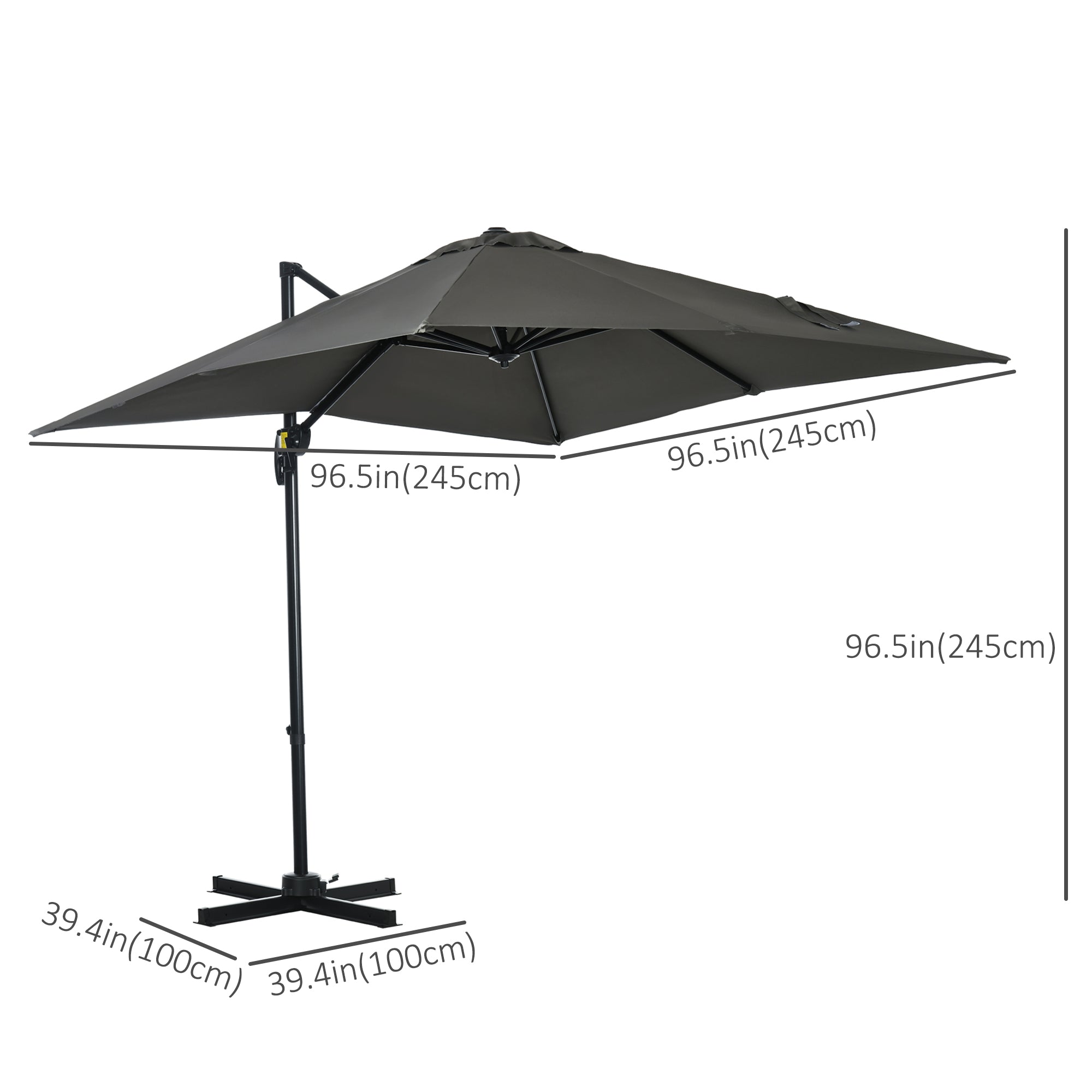 Outsunny 2.5 x 2.5m Patio Offset Parasol Umbrella Cantilever Hanging Aluminium Sun Shade Canopy Shelter 360√Ç¬∞ Rotation with Crank Handle and Cross Base, Grey