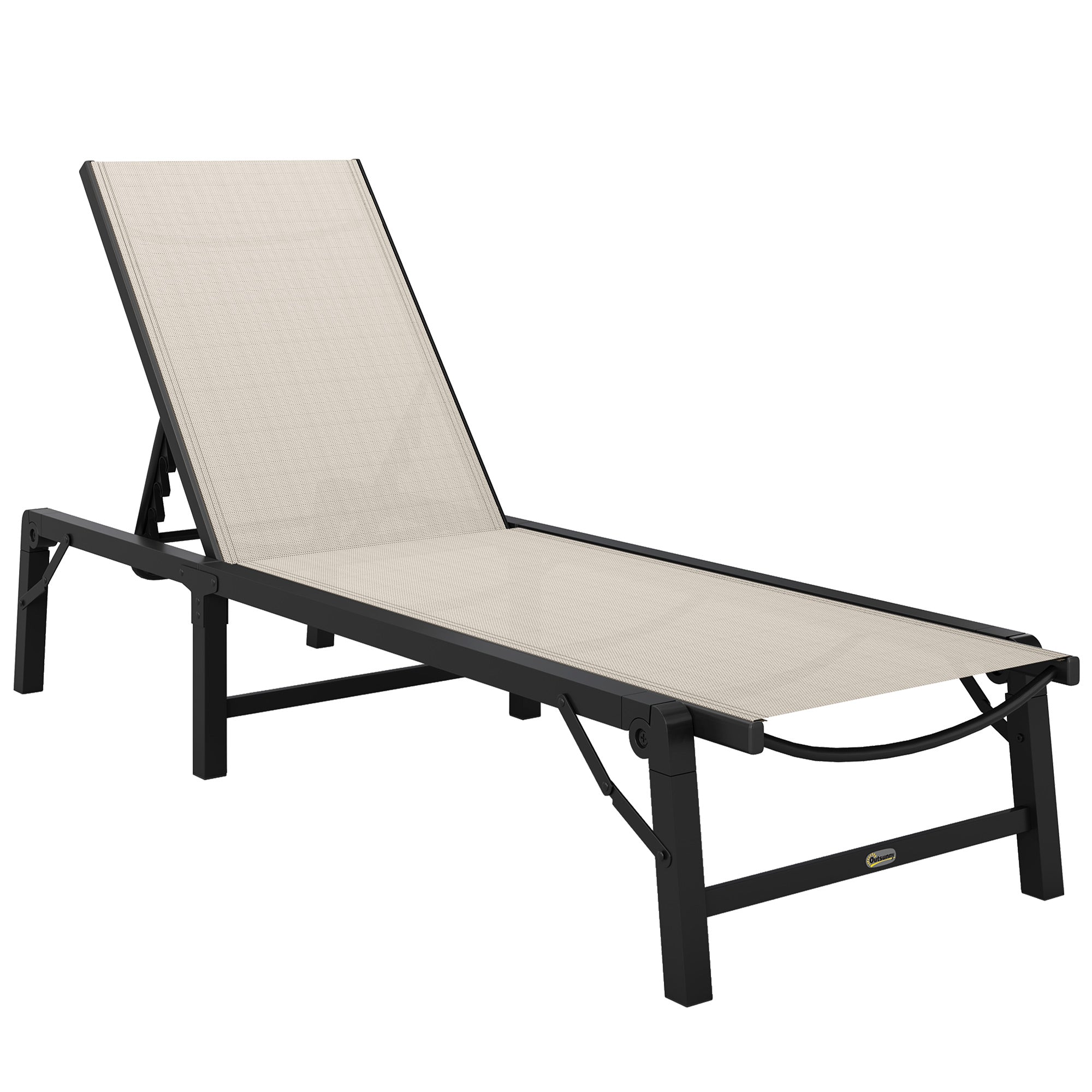 Outsunny Folding Sun Lounger, 5-Position Adjustable Reclining Garden Lounger, Garden Chaise Lounge Sunbed Recliner Chair with Steel Frame for Beach, Porch, Patio, Camping, Khaki