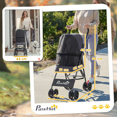 PawHut Dog Stroller, Foldable Cat Dog Pram for Miniature Breeds, Pet Stroller with Brake, Mesh Windows, Dark Grey